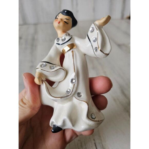 Lefton dancing geisha girl vintage statue‎ figurine rhinestone Japanese Chinese - Picture 7 of 8